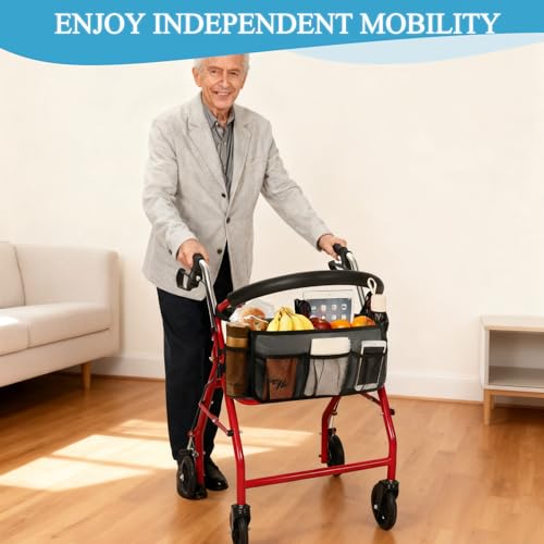 Image of Upgraded Rollator Basket, Large Walker Accessories Bag with Multiple Pockets, Rollator Accessories for Seniors Baskets for Rolling Folding Walker Easy to Use (Gray)