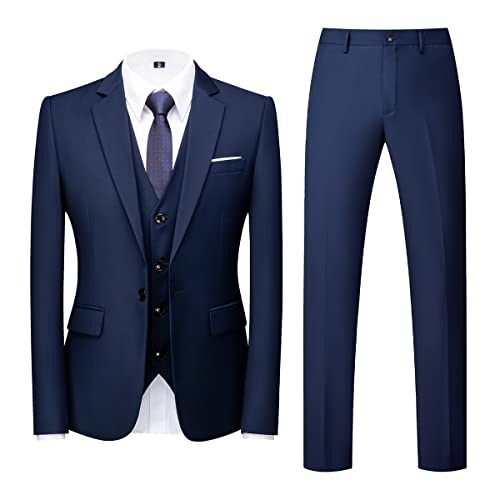 Allthemen Traje para Hombre Boda 3 Piezas Slim Fit Trajes de Esmoquin Un botón Color sólido Chaqueta Formal para Hombre Chaleco y Pantalones Azul Marino M