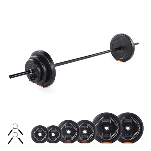 Phoenix Fitness 20kg Adjustable Barbell Weight Set Knurled Steel Bar with Vinyl Weight Plates Barbell Set for Strength Training at Home & Gym