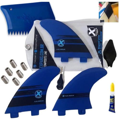 Quilha Surf Encaixe Sistema Fcs1 para prancha de surf -FLEX MEDIUM- Jogo Com 3 Quilhas Azul +Chave D