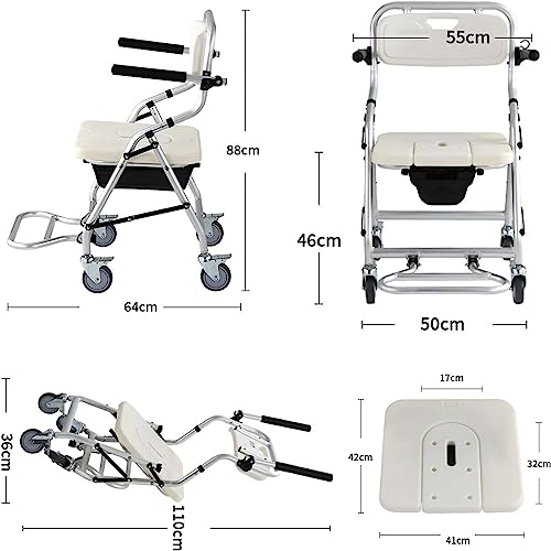 Chaise de douche pour handicapés à roulettes et repose-pieds