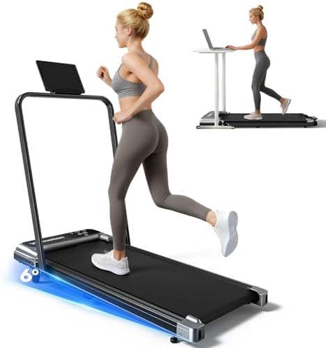 Walking Pad Treadmill with Handle Bar and Adjustable Incline, Com...