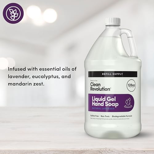 Image of Clean Revolution Liquid Gel Hand Soap Refill with Real Essential Oils - Sulfate-Free Gel Hand Wash, Moisturizing Bulk Refill, Non-Toxic Formula, Made in the USA (Natural Lavender) 128 Fl Oz