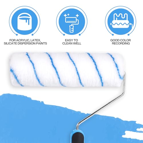 POWZOO 12er Farbroller Set,Malerset Streichen zubehör,mit XXL Farbwanne,Abdeckfolie,Farbroller Bügel,Farbroller,malerpinsel,pinselrolle,Kreppband,Malerpinsel Set für Anstricharbeiten und Renovierung.