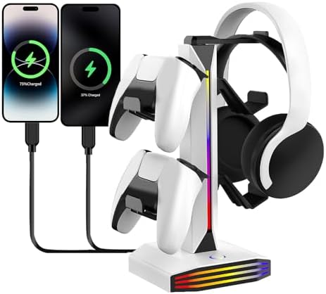 POENVFPO RGB Gaming Headset and Controller Stand with RGB Lighting for Home Studio, Space Saving Design for, ABS Material - 1