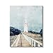 Stupell Industries White Lighthouse Boardwalk Rocky Cliff Coastal Landscape Water Canvas Wall Art, 24 x 30, Blue