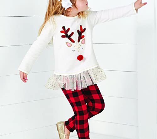 XFGLCK 2-7T Little Kids Baby Girl Christmas Clothes Outfit Long Sleeve Reindeer Print Shirt Tops +Plaid Pants Sets2