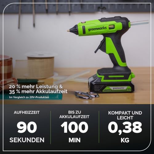 Greenworks 24V Heißklebepistole kabellos 90 Sek Aufheizzeit LED-Beleuchtung – Ansicht 3