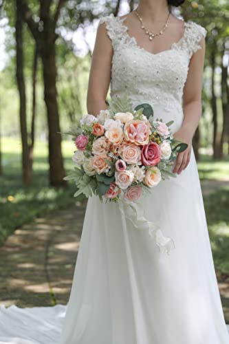 Rongflower Artificial Flowers Combo Box Set Champagne Pink Fake Flower Leaves Box With Stems For Diy Wedding Bouquets Centerpieces Arrangements Bridal Shower Party Home Decorations #TOP2