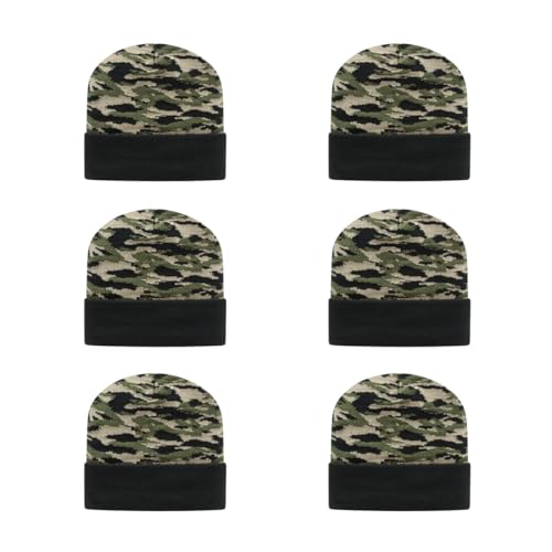 Cap America RKTC12 6-Pack Vintage Tiger Camouflage Made in USA Knit Cap with Solid Color Cuff | Bulkpack Available(Vintage Tiger Camo)