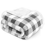 PAVILIA Manta de sherpa a cuadros gris claro para sofá, manta cálida y acogedora de