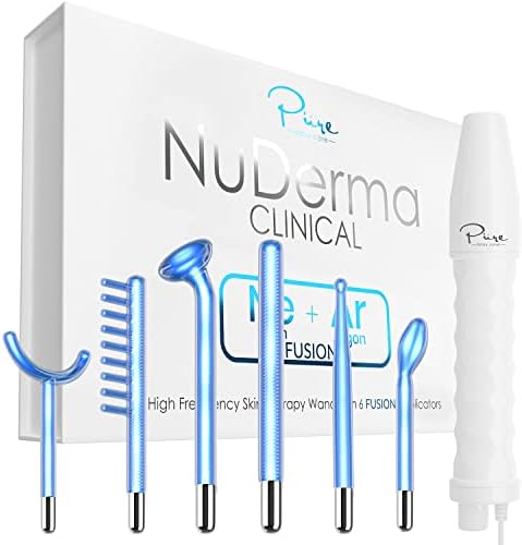 NuDerma Clinical Skin Therapy Wand - Portable High Frequency Skin Therapy Machine w 6 Fusion Neon + Argon Wands – Anti Aging - Blemish & Spot Control - Skin Tightening & Radiance - Wrinkle Reducing