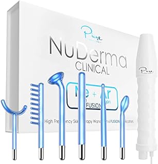 NuDerma Clinical Skin Therapy Wand - Portable High Frequency Skin Therapy Machine w 6 Fusion Neon + Argon Wands – Anti Aging - Blemish & Spot Control - Skin Tightening & Radiance - Wrinkle Reducing