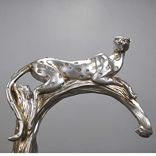 Statue léopard argent en résine de qualité supérieure, figurine d'art géométrique chic