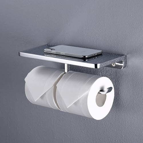 Portarrollos Papel Higienico de Doble Rollo, Soporte Papel Higienico Montado en Pared, Aleación de Zinc + Acero Inoxidable, Dispensador de Papel Higiénico Comercial/Doméstico, Negro/Dorado/Cromado