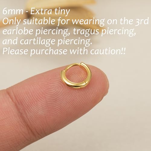 925 Sterling Silver Small Hoop Earrings for Women,Gold or Silver,14K Gold Plated Tiny Huggie Earrings fit Cartilage,Helix,Tragus,Earlobe Piercing Jewelry,Lightweight&Hypoallergenic,5mm/6mm/7mm/8mm/9mm3