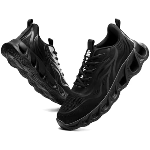Furuian Steel Toe Shoes for Men Women Lightweight Indestructible Safety Shoes Comfortable Steel Toe Sneakers Puncture Proof Work Shoes Black Cover