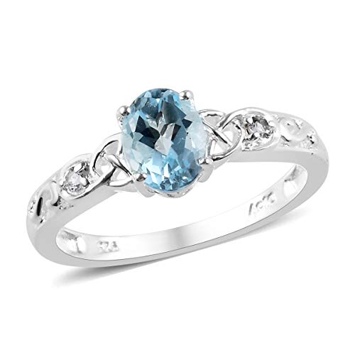 925 Sterling Silver Oval Sky Blue White Topaz Statement Ring for Women Mothers
