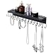 MyGift Black Metal Wall Mounted Jewelry Hanging Shelf with 26 Necklace Hooks