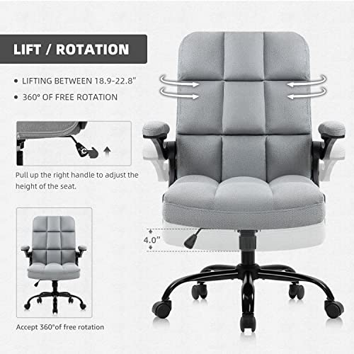Seatzone Home Office Chairs Fabric Upholstered Desk Chair With Armrests, Modern Executive Swivel Task Chair For Home Office,Grey #TOP5