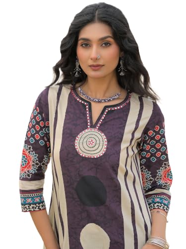 Image of INDO ERA Women's Green Pure Cotton Floral Printed Sequinned Kurta & Pant with Dupatta Set