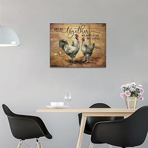 Farmhouse Chicken Wall Art Country Rooster Hen Chicks Pictures Wall Decor Rustic Canvas Prints Painting Motivational Vintage Framed Artwork For Kitchen Bathroom Bedroom Living Room 16"X12" #TOP2