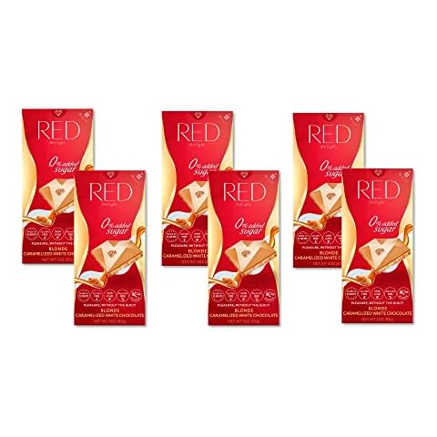 RED Delight Caramelized White Chocolate, Made with No Added Sugar, Fewer Calories and Less Fat, Full Size Bars, Pack of 6 Cover