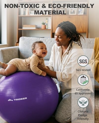 Image of Trideer Yoga Ball for Exercise, Pilates, Core & Balance Training, Stability Ball for Pregnancy & Birthing Prep, Physical Therapy, Daily Stretching, Office Chair for Active Sitting, Quick Pump Included