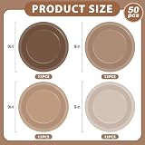 Wiooffen 50Pcs Brown Paper Plates 9 Inch Gradient Color Disposable Round Dessert Plates Brown Party Tableware Solid Tan Paper Plate Winter Table Decors for Birthday Gatherings Outdoor Party