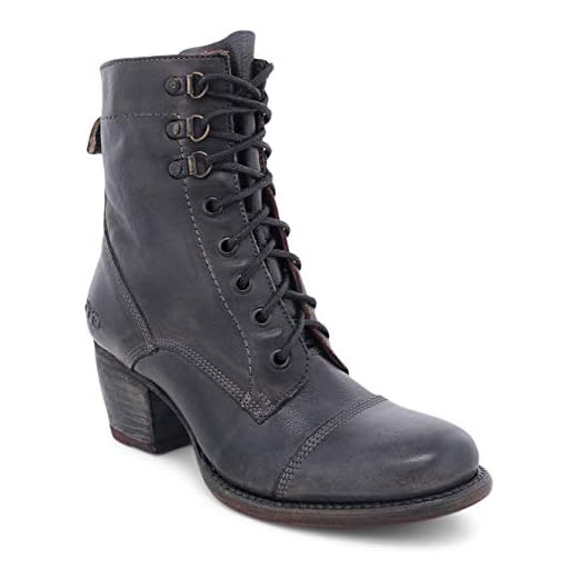 Bed|Stu Judgement Women's Short Boot - Distressed Leather Lace Up Boots - Heeled Combat Ankle Bootie - Black Rustic