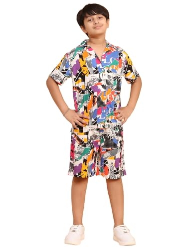 Image of Ninos Dreams Boys Cotton Rayon Halfsleeves Coord Set with Shirt & Shorts /Boys Vacation wear /boys co ord set /Boys Tropical print Shirt & Shorts set /Boys Clothing Set