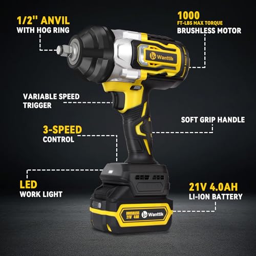 Image of Cordless Impact Wrench, 1 /2-Inch, 1000Ft-lbs, 2x4.0Ah