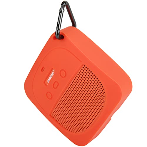 TXEsign Silicone Case Compatible with Bose SoundLink Micro Bluetooth Speaker, Soft Travel Carrying Case Protective Cover with Metal Hook for Bose SoundLink Micro Case (Orange)