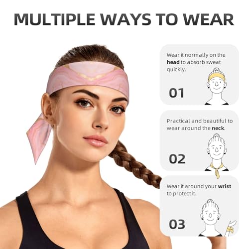 Boys Girls Pink Golden Marble Texture Art Sports Sweatband Multi Style Beauty Skinny Hair Band Headdress for Yoga Travel Spa 6