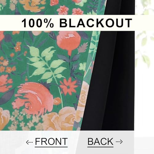 Image of Cloth Fusion Printed 100% Blackout Door Curtains 7 Feet Long Set of 2, Room Darkening Parda with Stainless Steel Grommets for Home Decor (7x4.5 Feet, Green Roses)