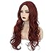 Kaneles Burgundy Curly Long Wigs for Women Wave Wig Wine Red Middle Part Wigs Heat Resistant Fiber Halloween Cosplay Party Full Wigs(Wine Red)