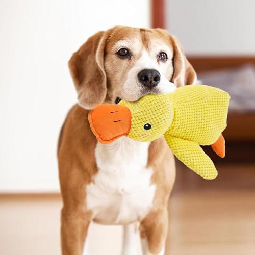 Beojonvy Anti Stress Ente Hund, Interaktives Hundespielzeug Unzerstörbar, Quietschspielzeug Hund Kuscheltier, Ente für Hunde, Dog Toys für Kleine, Mittlere, Große Hunde-Gelbe S