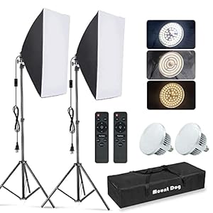 MOUNTDOG Softbox Lighting Kit, 2×19.7″x27.5″ Photography Continuous Lighting System with 2pcs 85W 5700K E27 Socket LED Bulbs and Remote for Portrait Product Fashion Photography