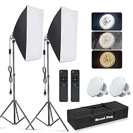 MOUNTDOG Softbox Lighting Kit, 2x19.7"x27.5" Photography Continuous Lighting System with 2pcs 85W 5700K E27 Socket LED Bulbs and Remote for Portrait Product Fashion Photography