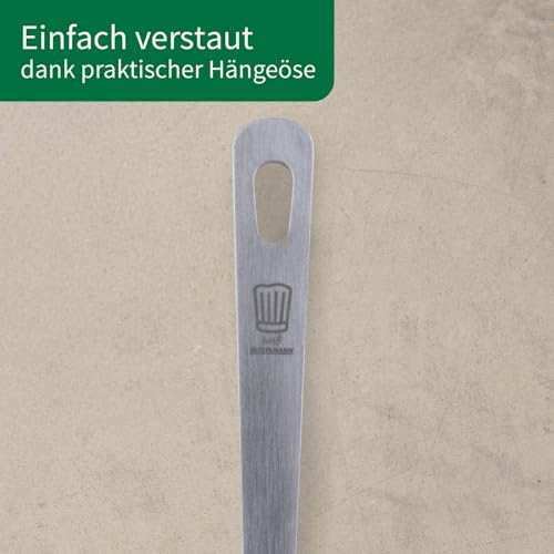 Foto von Chefkoch trifft Fackelmann Abseihlöffel - Ideal zum Abseihen von Knödeln, Maultaschen & Co., hochwertiger Edelstahl im matten Look – Kochlöffel spülmaschinengeeignet
