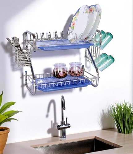 Image of AMOL Premium Stainless Steel Dish Rack | Utensils Holder | Vessels Stand | Kitchen Organizer | Drainboard Stand | Glass Hanger | Cutlery Holder | Plate Drainer | Kitchen Rack | Utensils Rack