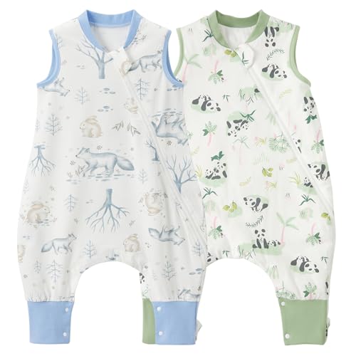 Image of Duomiaomiao 2 Pack 0.5 TOG Toddler Sleep Bag 24-36 Months 100% Cotton Lightweight Baby Sleep Sack with Feet, Breathable Comfy Toddler Wearable Blanket