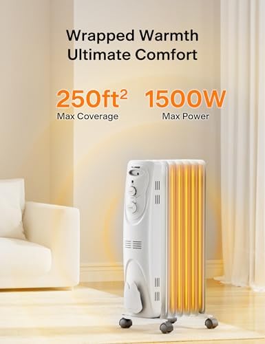 PELONIS Radiator Heater for Large Space, Electric Oil Filled Radiator, Dual Knobs, 1500W, Quiet Space Heater, 3 Modes, Tip-over Protection - 1