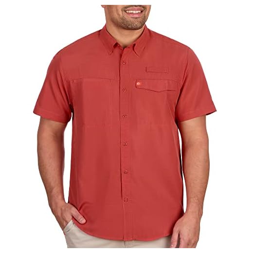 The American Outdoorsman Short Sleeve Button Down Poly Grid Fishing Shirt for Men (Cardinal, Large)