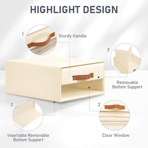 DIMJ Schubladen Ordnungssystem Schubladenboxen - Aufbewahrungsbox Faltboxen mit Fenster Organizer Schublade, Kleiderschrank Organizer Ordnungssystem Kleiderschrank für Schrank, 4 Stück, Beige