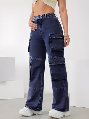 Image of CHKOKKO Women High Rise Denim Solid Regular Fit Jeans