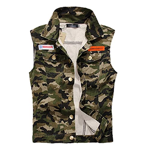 Gilet vintage en jean délavé sans manches homme veste militaire grande taille