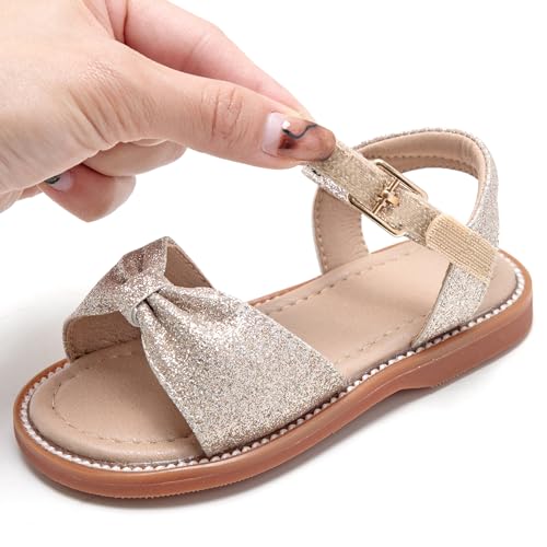 Image of Kolan Toddler Girl Sandals Open Toe Flat Princess Dress Shoes Little Kids