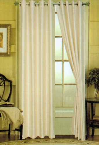 Luxury Discounts 2 Piece Solid Faux Silk Grommet Window Curtain Treatment Panel Drapes (54" X 63", Beige)