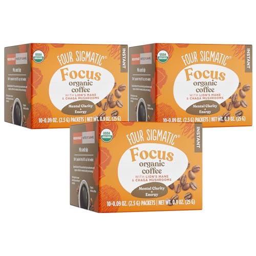 Four Sigmatic Mushroom Mix Coffee Lion's Mane | Focus | Pack of 3 (30 Packets Total)